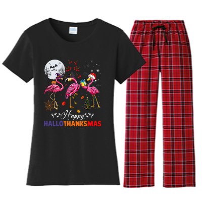 Flamingo Happy HalloThanksmas Funny Halloween Thanksgiving Women's Flannel Pajama Set