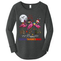 Flamingo Happy HalloThanksmas Funny Halloween Thanksgiving Women's Perfect Tri Tunic Long Sleeve Shirt