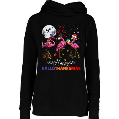 Flamingo Happy HalloThanksmas Funny Halloween Thanksgiving Womens Funnel Neck Pullover Hood