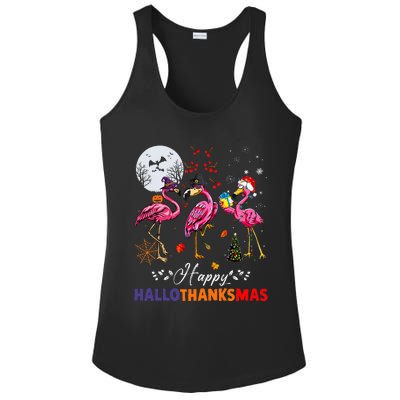 Flamingo Happy HalloThanksmas Funny Halloween Thanksgiving Ladies PosiCharge Competitor Racerback Tank