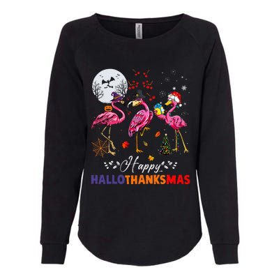 Flamingo Happy HalloThanksmas Funny Halloween Thanksgiving Womens California Wash Sweatshirt