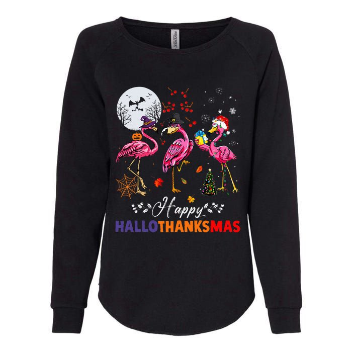 Flamingo Happy HalloThanksmas Funny Halloween Thanksgiving Womens California Wash Sweatshirt