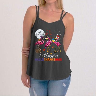 Flamingo Happy HalloThanksmas Funny Halloween Thanksgiving Women's Strappy Tank