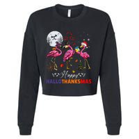 Flamingo Happy HalloThanksmas Funny Halloween Thanksgiving Cropped Pullover Crew