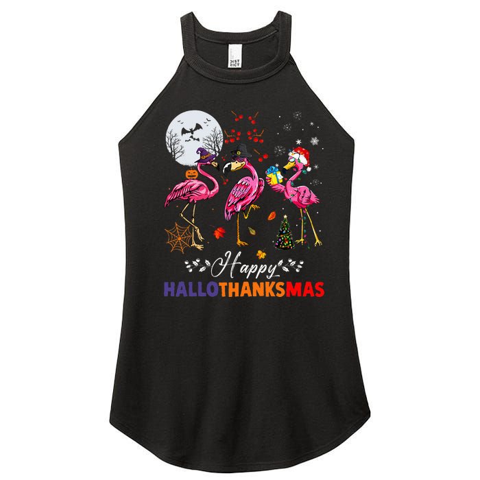 Flamingo Happy HalloThanksmas Funny Halloween Thanksgiving Women's Perfect Tri Rocker Tank