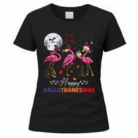 Flamingo Happy HalloThanksmas Funny Halloween Thanksgiving Women's T-Shirt