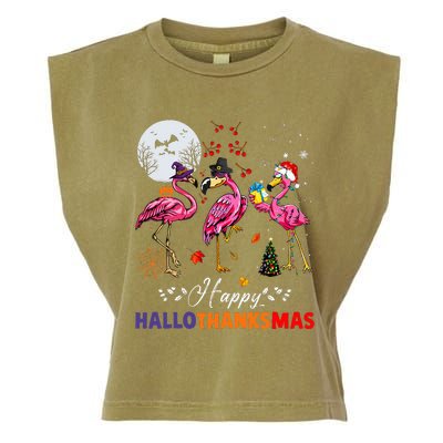 Flamingo Happy HalloThanksmas Funny Halloween Thanksgiving Garment-Dyed Women's Muscle Tee