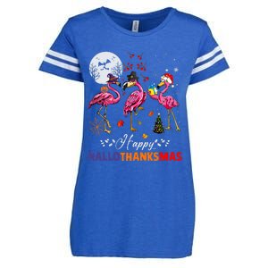 Flamingo Happy HalloThanksmas Funny Halloween Thanksgiving Enza Ladies Jersey Football T-Shirt