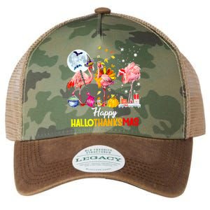 Flamingo Happy HalloThanksmas Funny Halloween Thanksgiving Legacy Tie Dye Trucker Hat