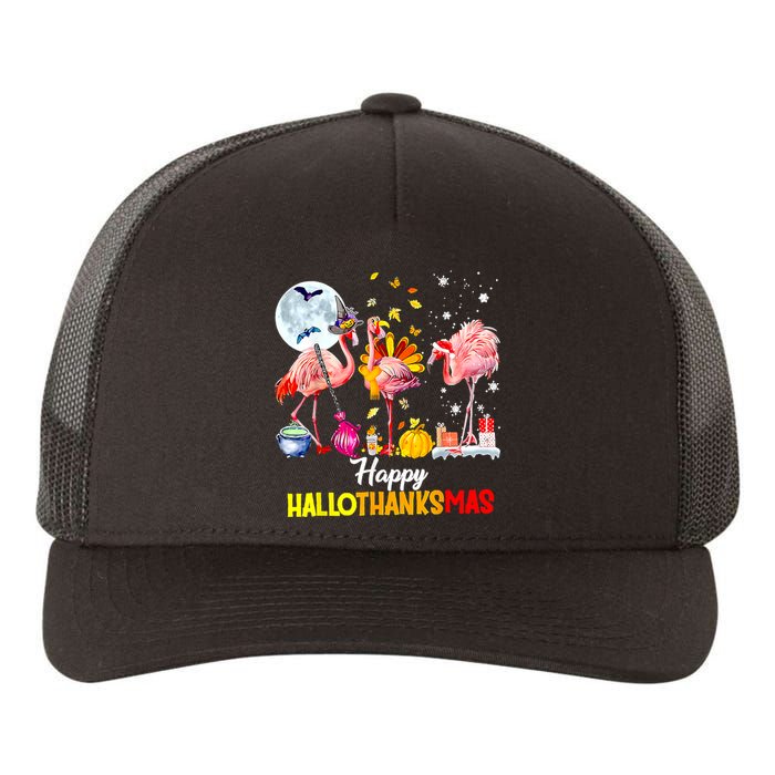 Flamingo Happy HalloThanksmas Funny Halloween Thanksgiving Yupoong Adult 5-Panel Trucker Hat