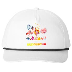 Flamingo Happy HalloThanksmas Funny Halloween Thanksgiving Snapback Five-Panel Rope Hat