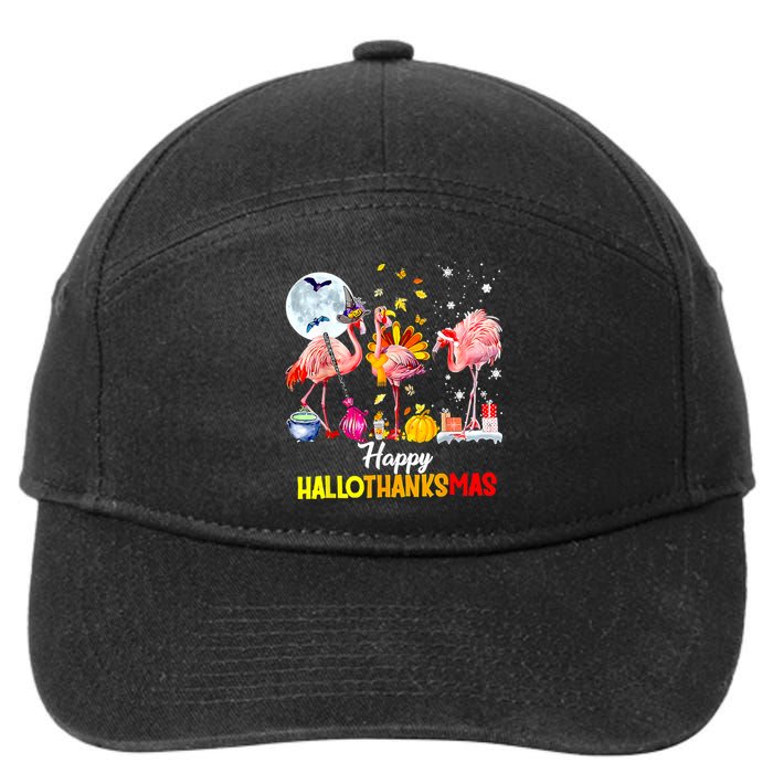 Flamingo Happy HalloThanksmas Funny Halloween Thanksgiving 7-Panel Snapback Hat