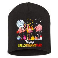 Flamingo Happy HalloThanksmas Funny Halloween Thanksgiving Short Acrylic Beanie