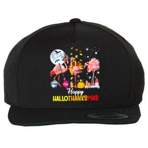 Flamingo Happy HalloThanksmas Funny Halloween Thanksgiving Wool Snapback Cap