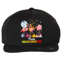 Flamingo Happy HalloThanksmas Funny Halloween Thanksgiving Wool Snapback Cap