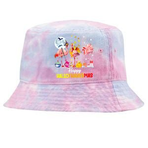 Flamingo Happy HalloThanksmas Funny Halloween Thanksgiving Tie-Dyed Bucket Hat