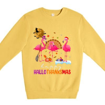 Flamingo Happy HalloThanksmas Funny Halloween Thanksgiving Premium Crewneck Sweatshirt