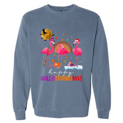 Flamingo Happy HalloThanksmas Funny Halloween Thanksgiving Garment-Dyed Sweatshirt