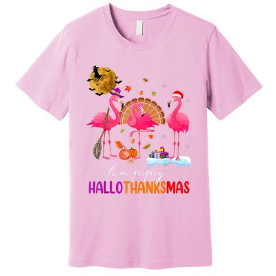 Flamingo Happy HalloThanksmas Funny Halloween Thanksgiving Premium T-Shirt