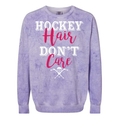 Funny Hockey Hair Dont Care Ice Hockey Player Mom Gift Colorblast Crewneck Sweatshirt