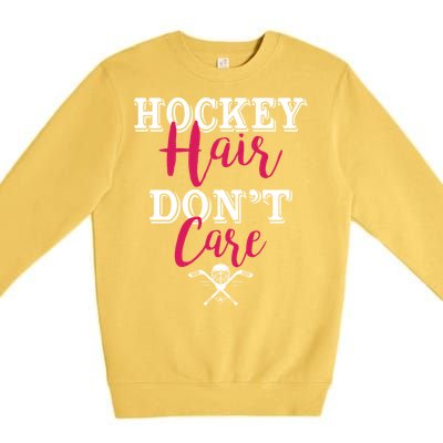 Funny Hockey Hair Dont Care Ice Hockey Player Mom Gift Premium Crewneck Sweatshirt