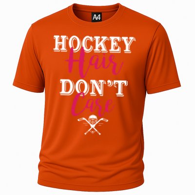 Funny Hockey Hair Dont Care Ice Hockey Player Mom Gift Cooling Performance Crew T-Shirt