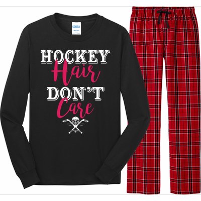 Funny Hockey Hair Dont Care Ice Hockey Player Mom Gift Long Sleeve Pajama Set