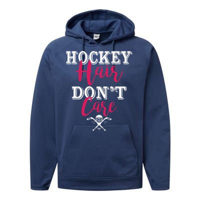 Funny Hockey Hair Dont Care Ice Hockey Player Mom Gift Performance Fleece Hoodie