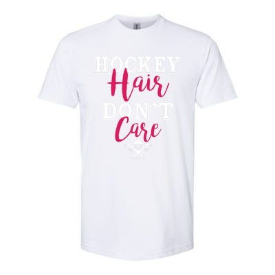 Funny Hockey Hair Dont Care Ice Hockey Player Mom Gift Softstyle CVC T-Shirt