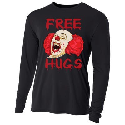 Free Hugs Halloween Evil Killer Scary Clown Horror Gift Cooling Performance Long Sleeve Crew