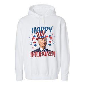 Funny Happy Halloween Biden Fourth Of July Funny 4th Of July Garment-Dyed Fleece Hoodie