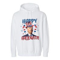 Funny Happy Halloween Biden Fourth Of July Funny 4th Of July Garment-Dyed Fleece Hoodie