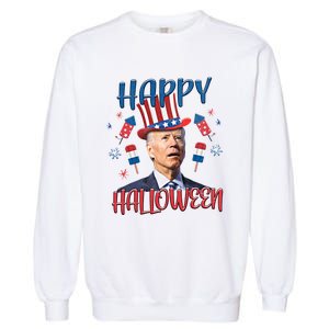 Funny Happy Halloween Biden Fourth Of July Funny 4th Of July Garment-Dyed Sweatshirt