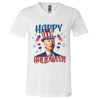 Funny Happy Halloween Biden Fourth Of July Funny 4th Of July V-Neck T-Shirt