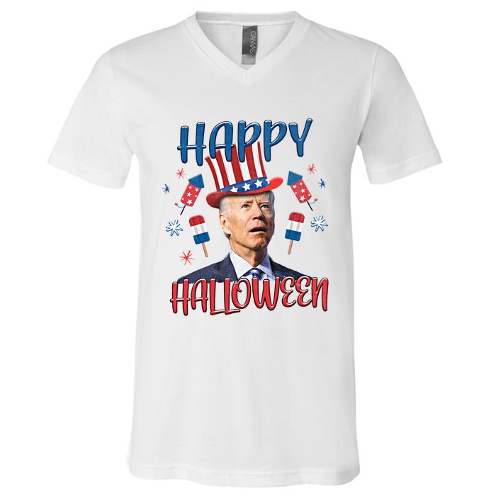 Funny Happy Halloween Biden Fourth Of July Funny 4th Of July V-Neck T-Shirt