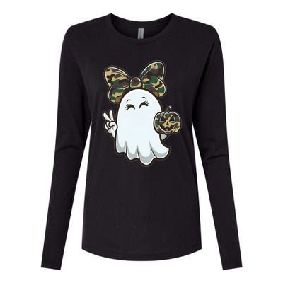 Funny Hello Hunting Season Halloween Camouflage Camo Ghost Womens Cotton Relaxed Long Sleeve T-Shirt