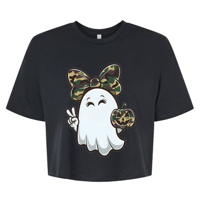 Funny Hello Hunting Season Halloween Camouflage Camo Ghost Bella+Canvas Jersey Crop Tee