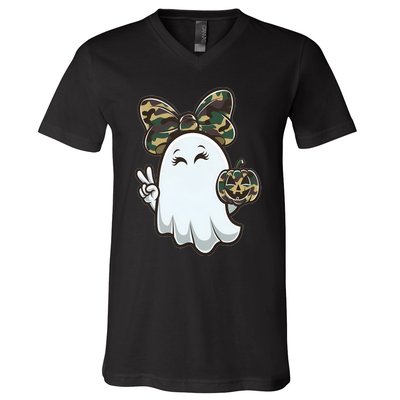 Funny Hello Hunting Season Halloween Camouflage Camo Ghost V-Neck T-Shirt