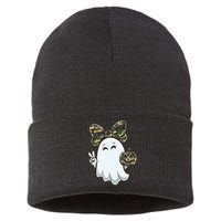 Funny Hello Hunting Season Halloween Camouflage Camo Ghost Sustainable Knit Beanie