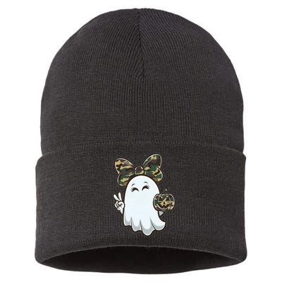 Funny Hello Hunting Season Halloween Camouflage Camo Ghost Sustainable Knit Beanie