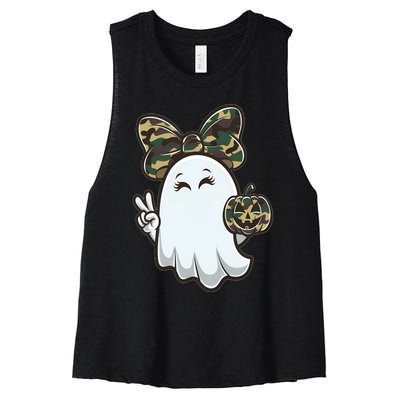 Funny Hello Hunting Season Halloween Camouflage Camo Ghost Women's Racerback Cropped Tank