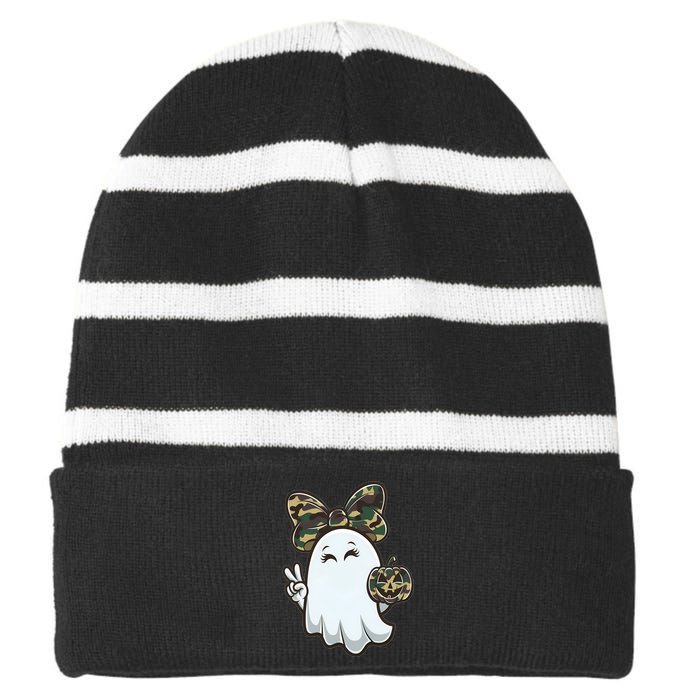 Funny Hello Hunting Season Halloween Camouflage Camo Ghost Striped Beanie with Solid Band