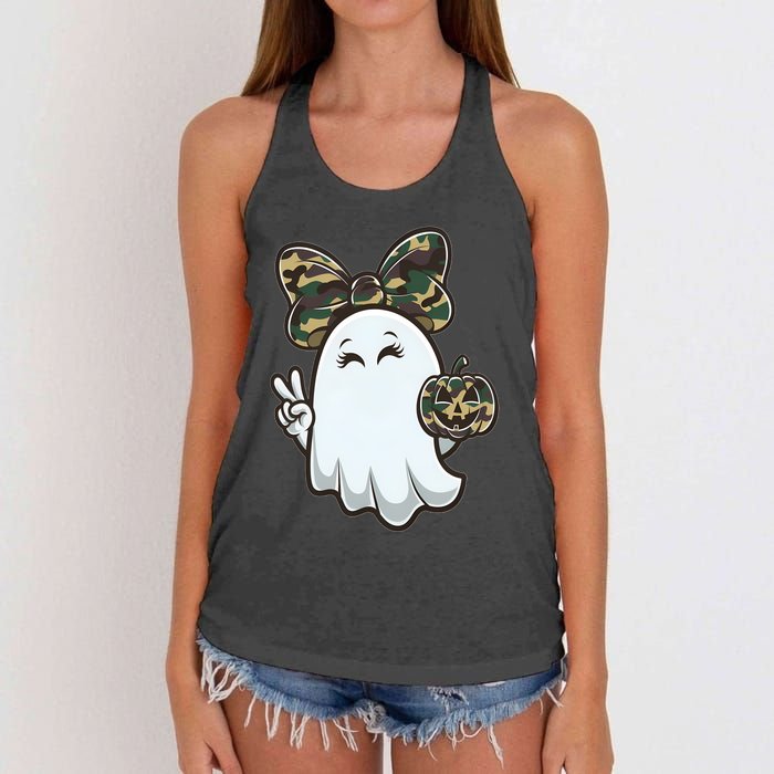 Funny Hello Hunting Season Halloween Camouflage Camo Ghost Women's Knotted Racerback Tank