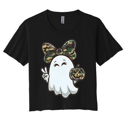 Funny Hello Hunting Season Halloween Camouflage Camo Ghost Women's Crop Top Tee