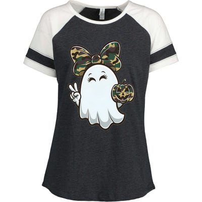 Funny Hello Hunting Season Halloween Camouflage Camo Ghost Enza Ladies Jersey Colorblock Tee