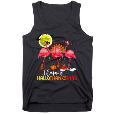 Flamingo Happy HalloThanksmas Funny Halloween Thanksgiving Tank Top