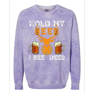 Funny Hunting Hold My Beer I See A Deer Colorblast Crewneck Sweatshirt