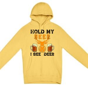 Funny Hunting Hold My Beer I See A Deer Premium Pullover Hoodie