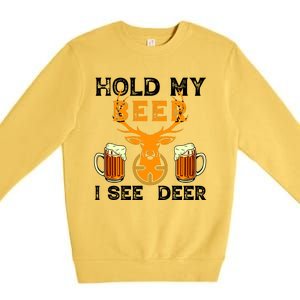 Funny Hunting Hold My Beer I See A Deer Premium Crewneck Sweatshirt