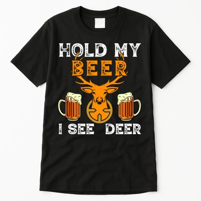 Funny Hunting Hold My Beer I See A Deer Tall T-Shirt